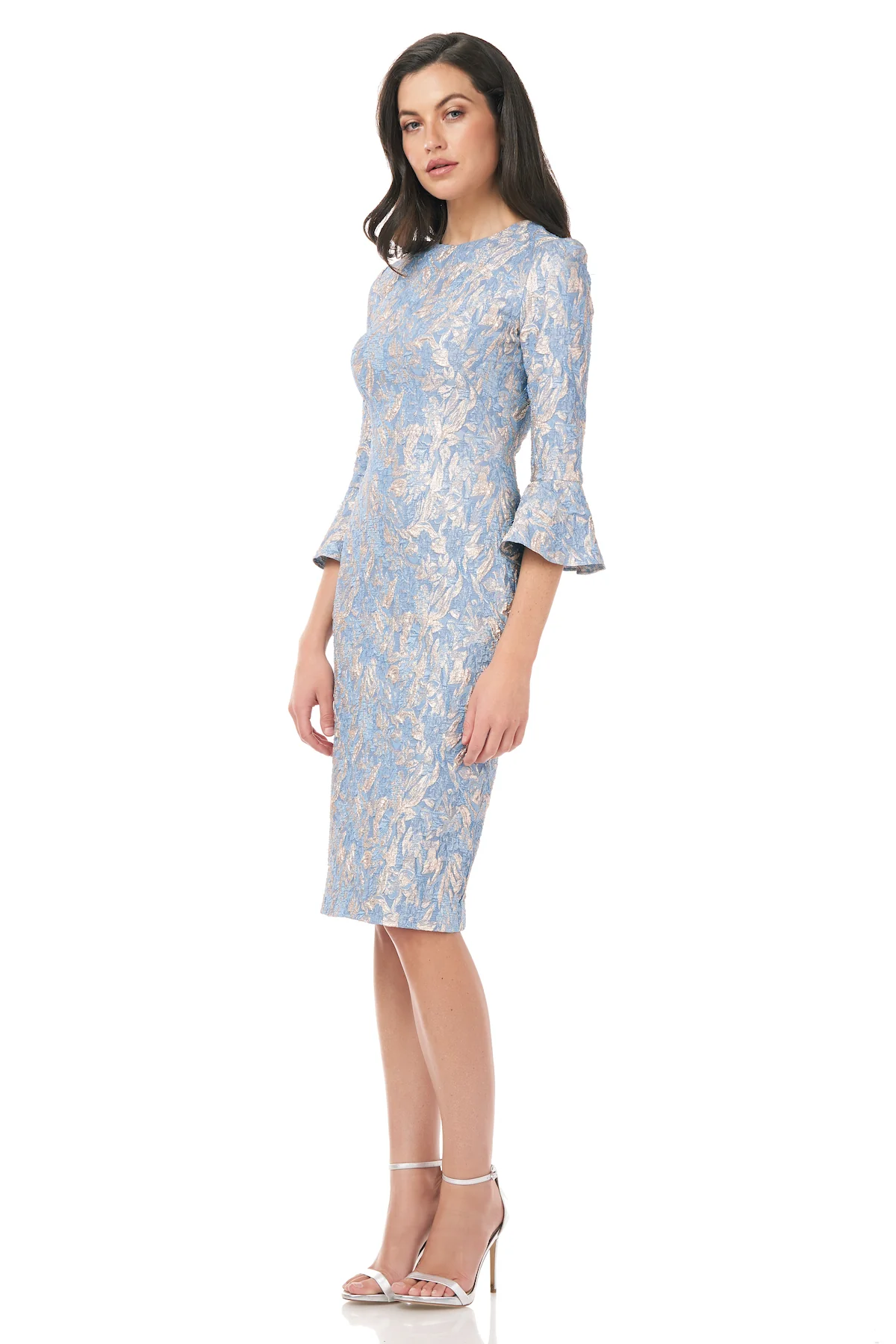 Bell Sleeve Cloque Cocktail Dress - Image 4