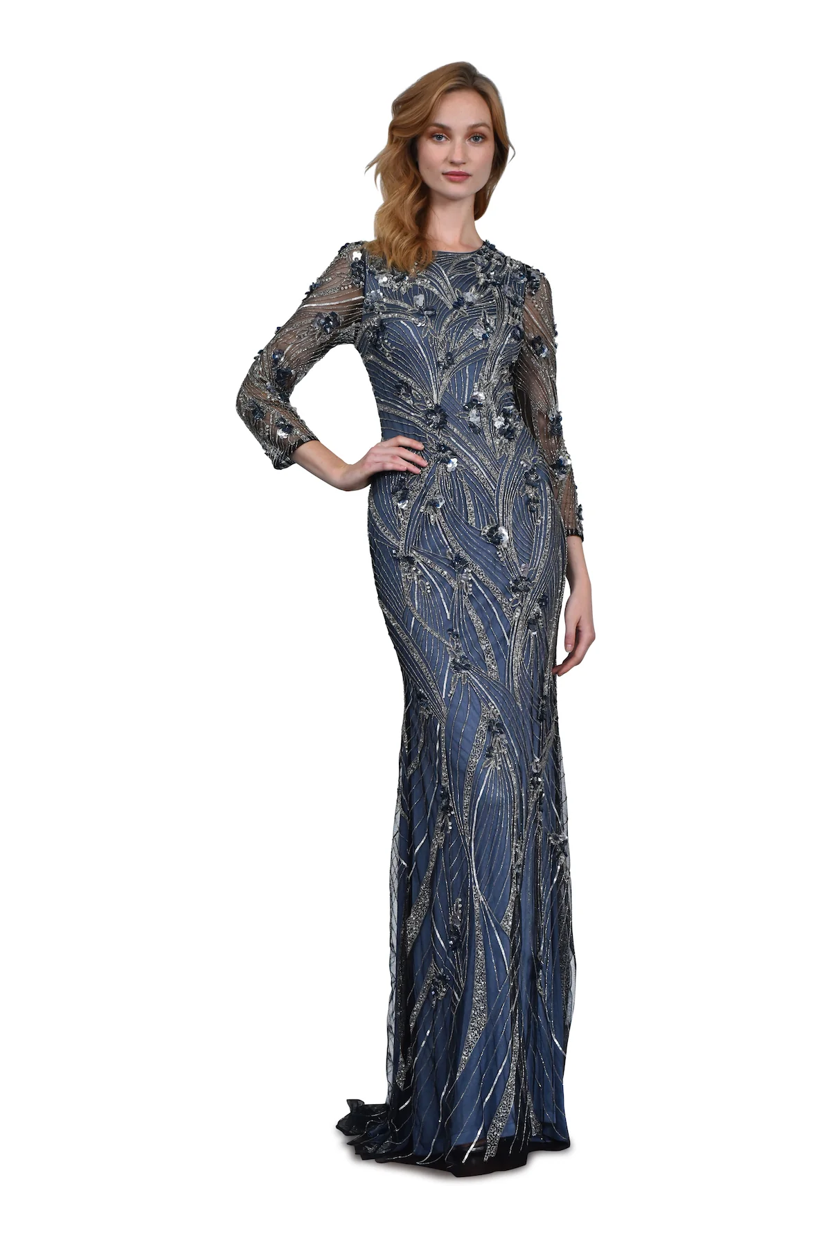 3/4 Sleeve Embroidered Gown