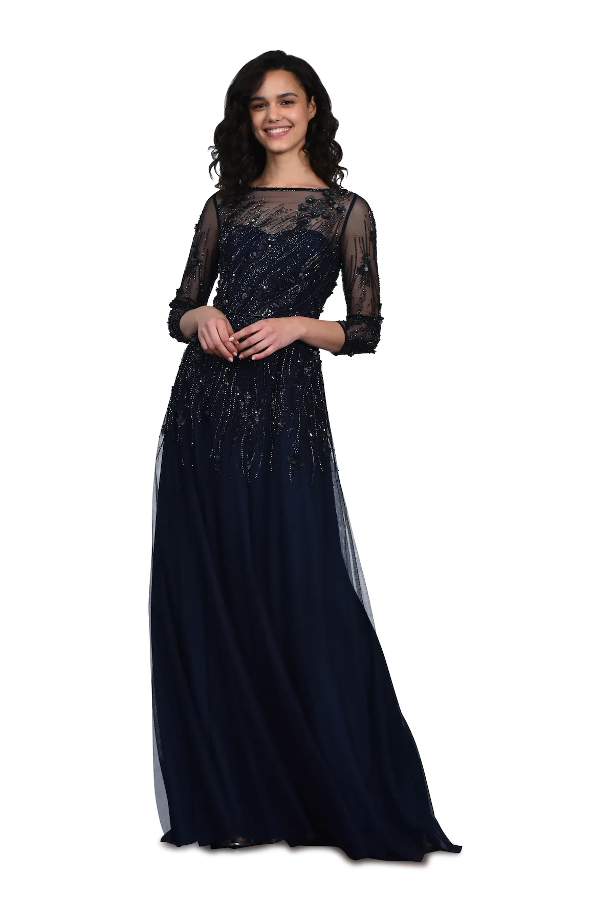 3/4 Sleeve Tulle Gown