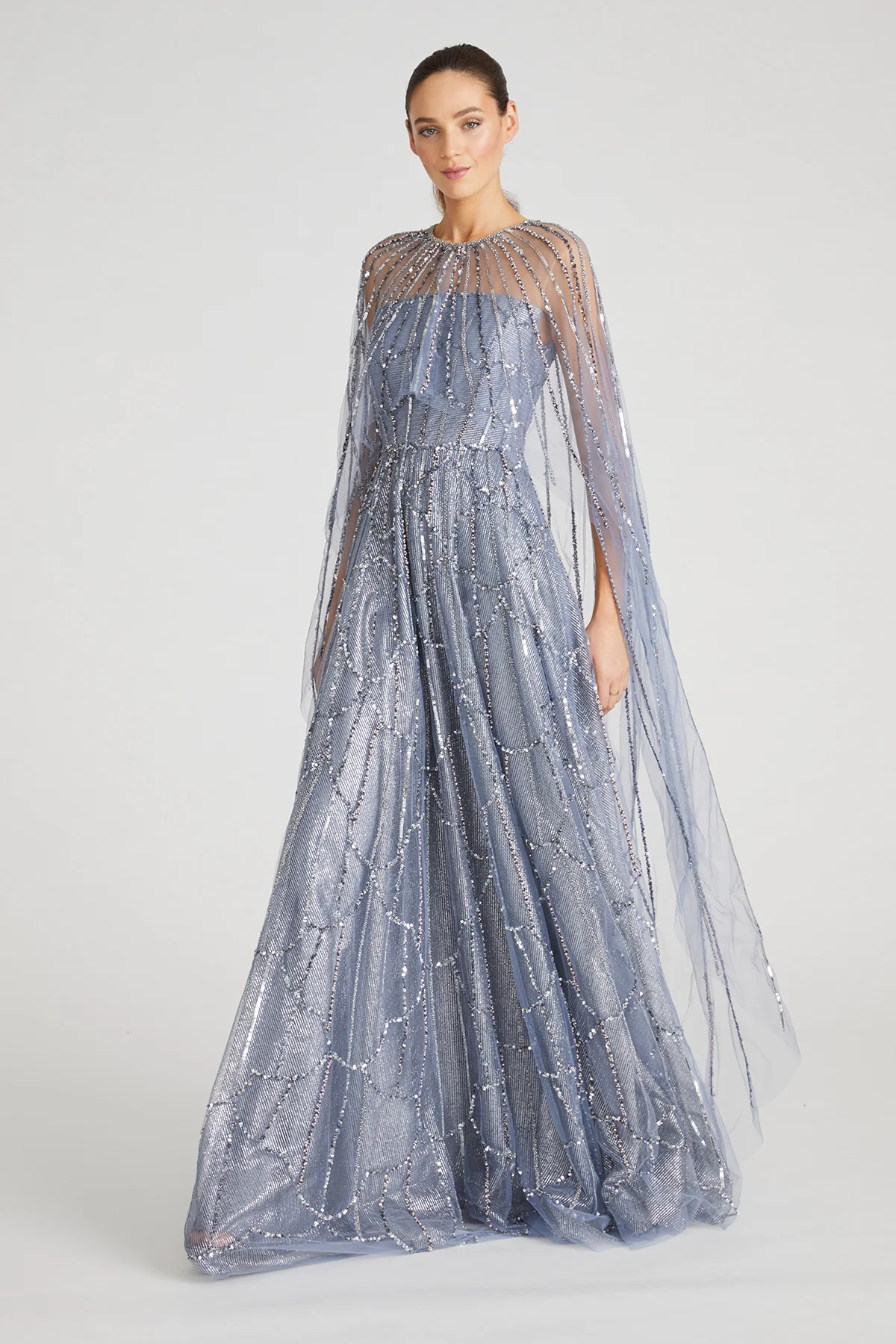 Cielo Beaded Cape Gown - Image 4