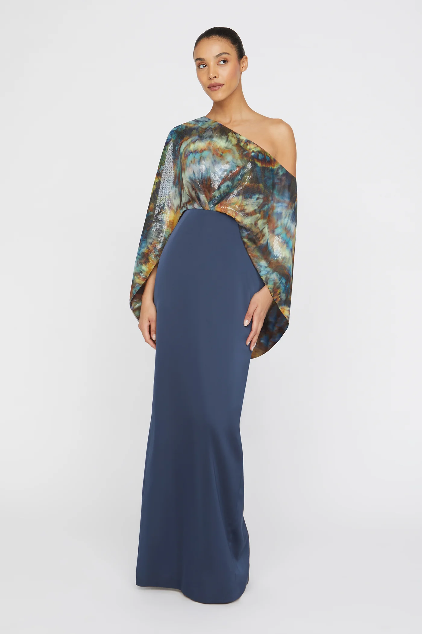 Gisette One Shoulder Cape Gown - Image 4