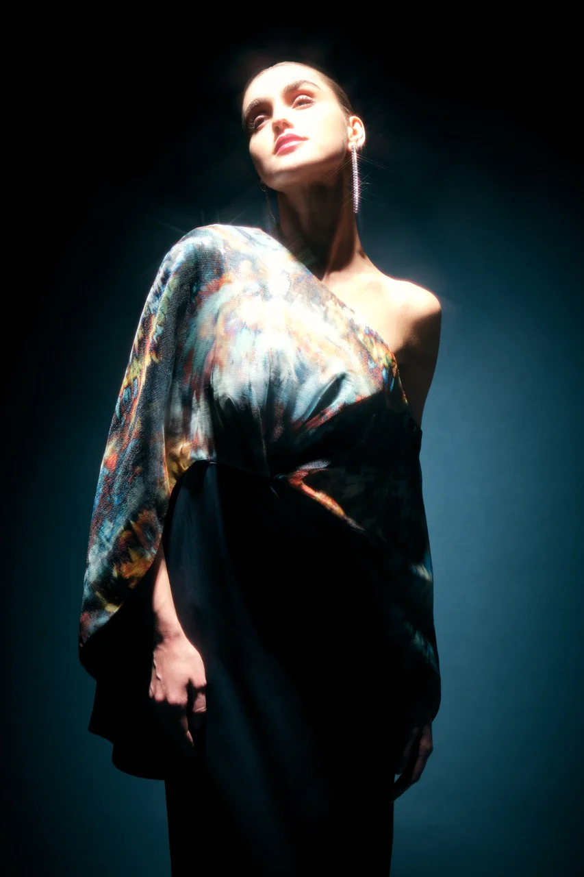 Gisette One Shoulder Cape Gown - Image 5