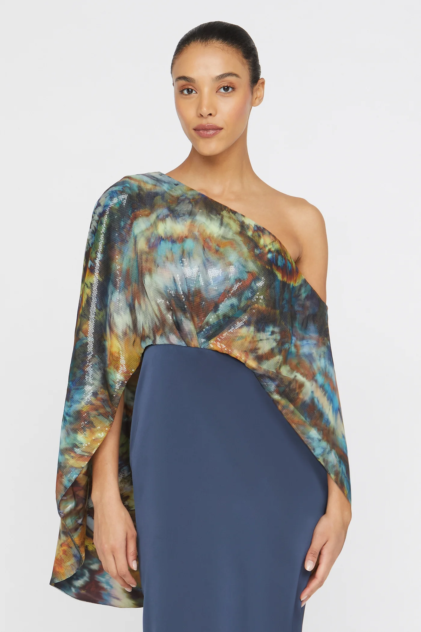 Gisette One Shoulder Cape Gown - Image 6