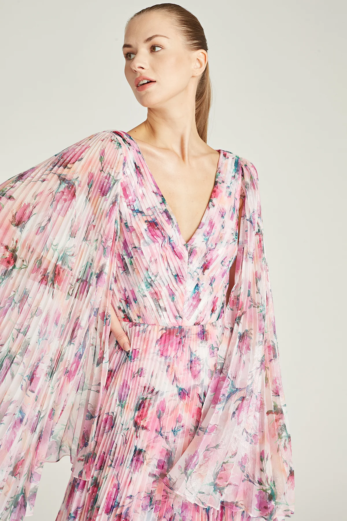 Melinda Pleated V Neck Gown - Image 5