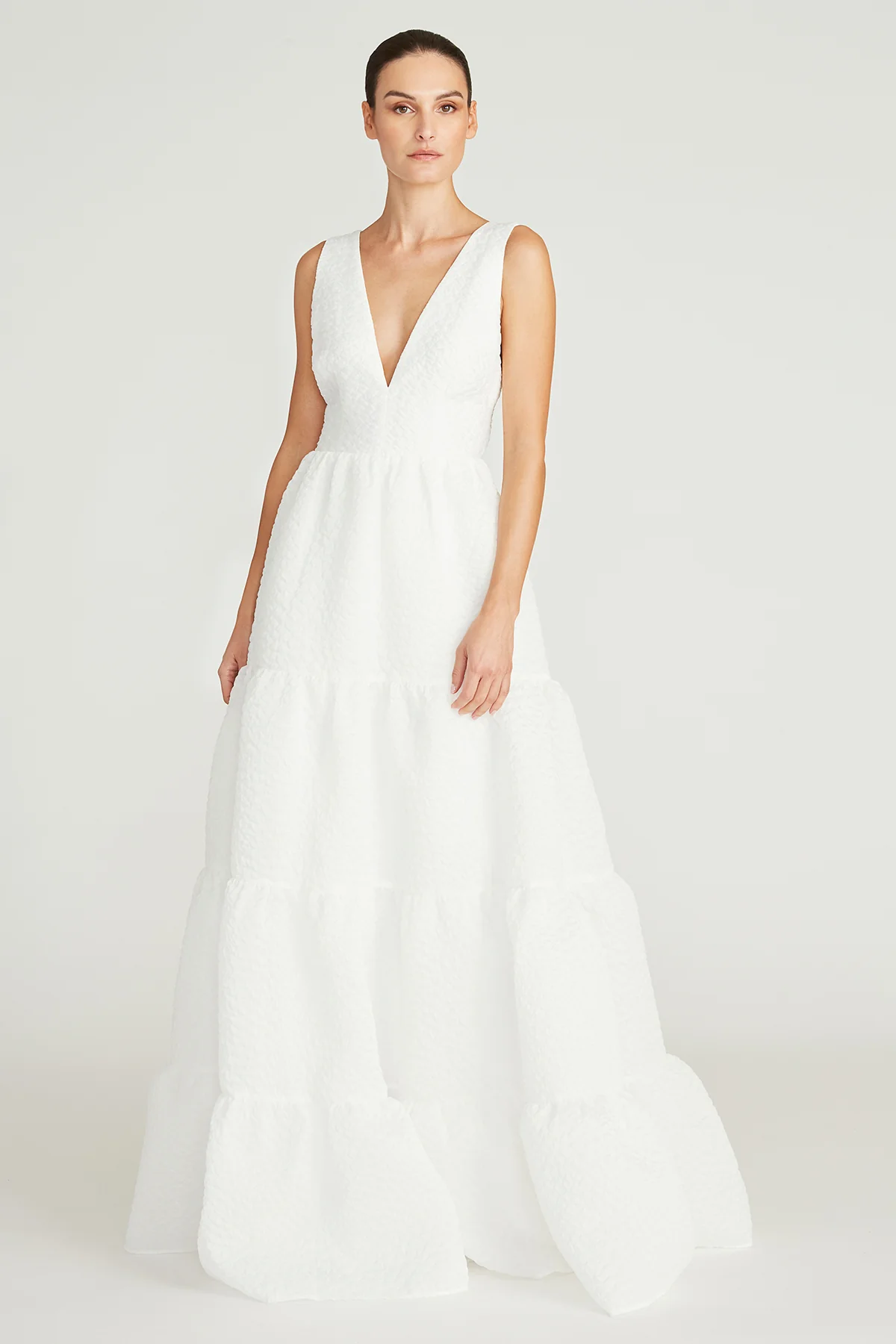 Regina V Neck Tiered Gown