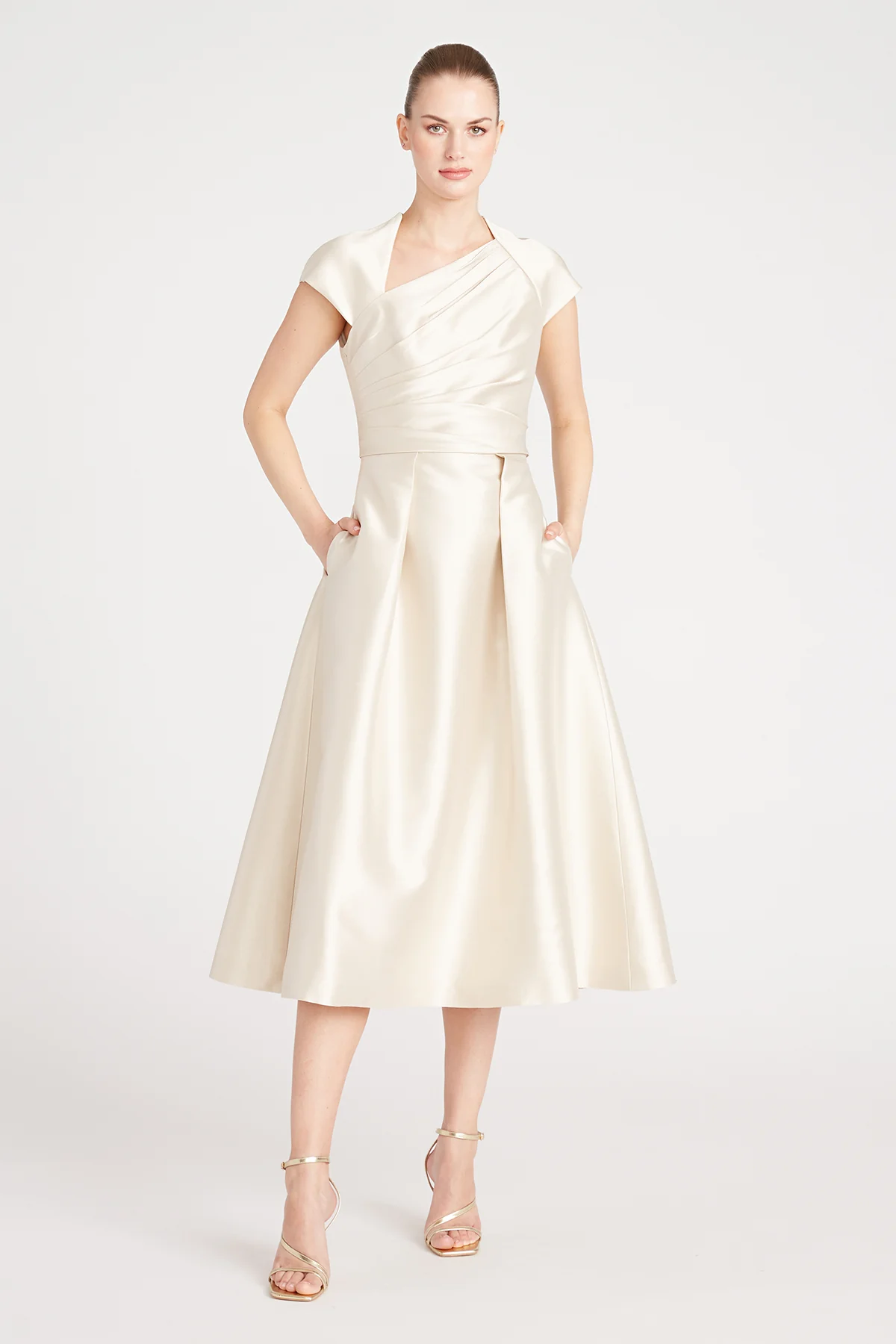 Cap Sleeve Tea Length Dress