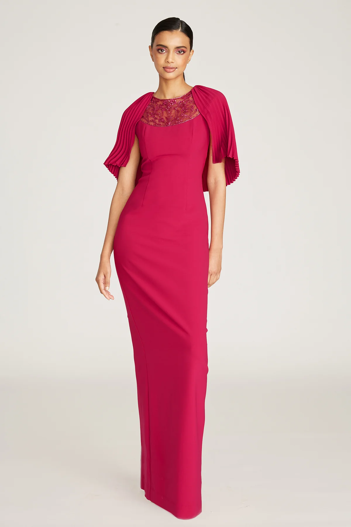 Esme Pleated Cape Column Gown