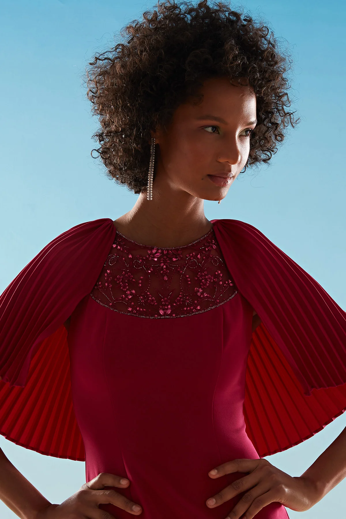 Esme Pleated Cape Column Gown - Image 2