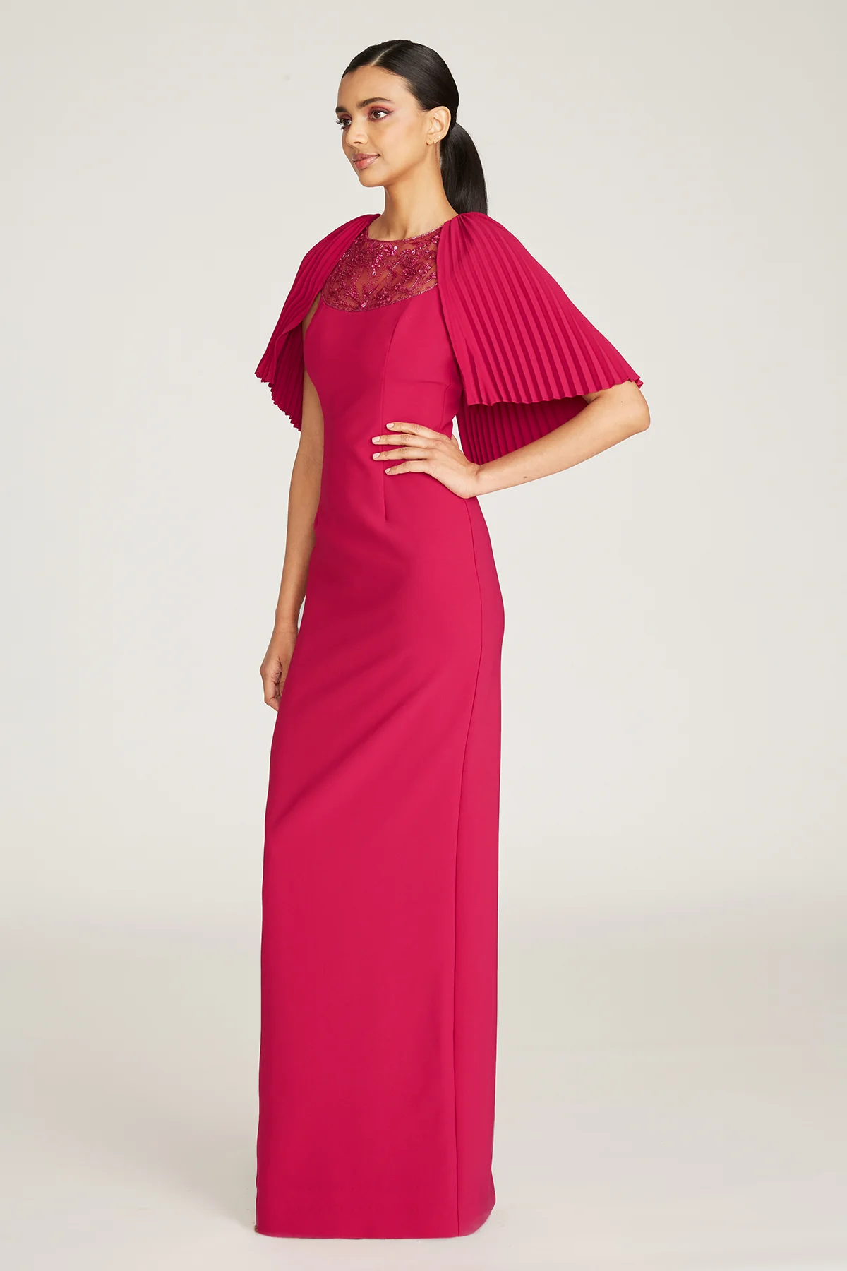 Esme Pleated Cape Column Gown - Image 5
