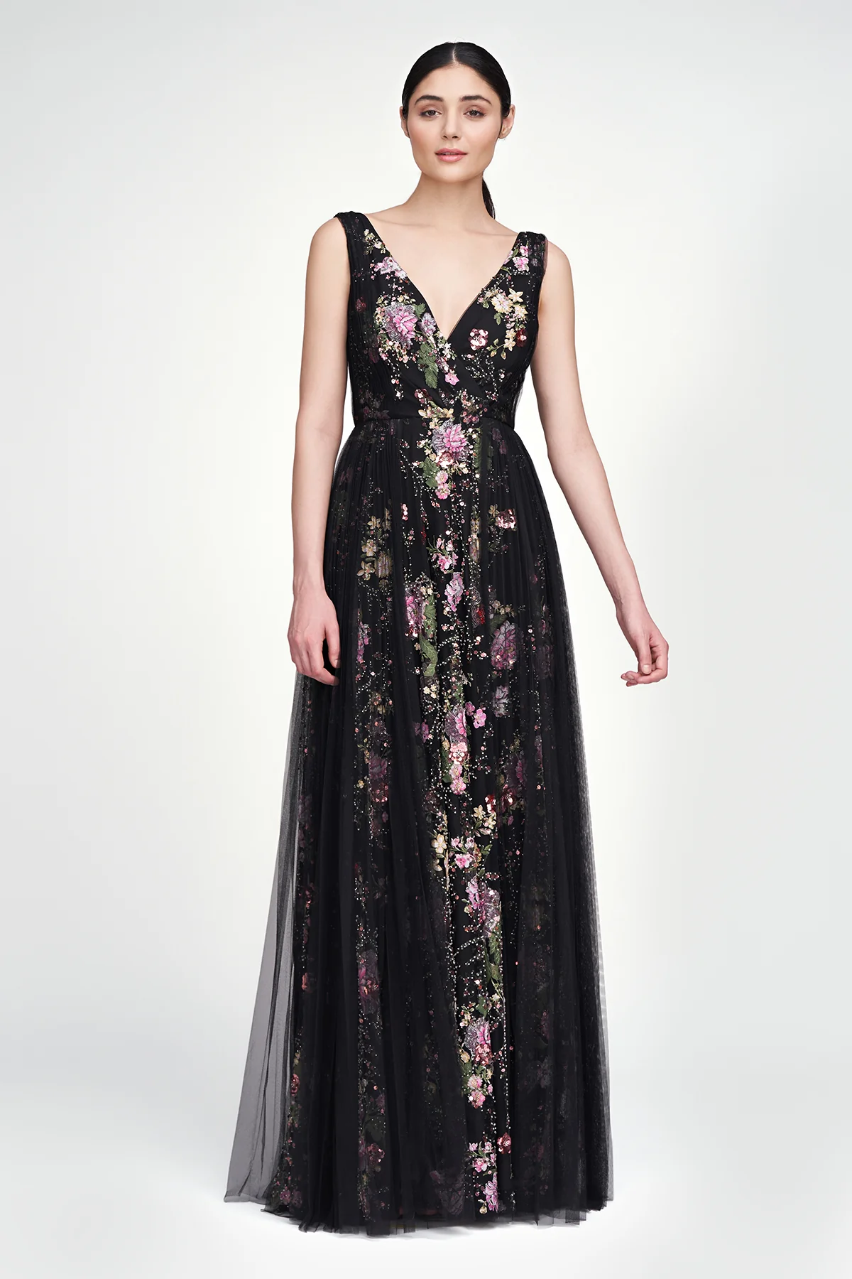 Toni V Neck Beaded Gown